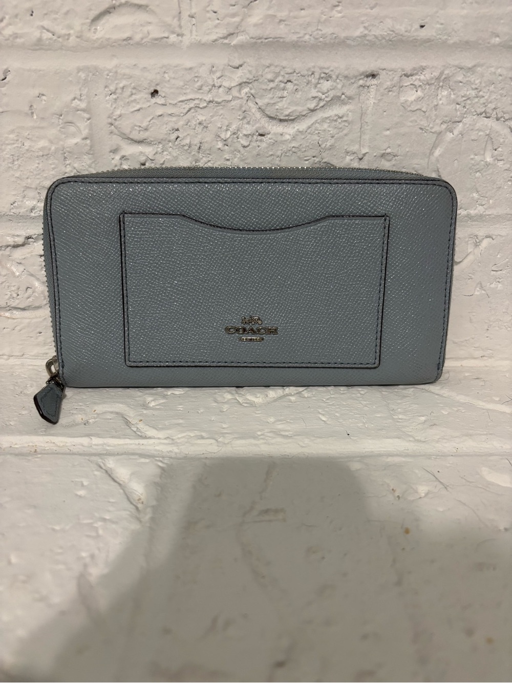 Coach Pale Blue Zip-Around Leather Wallet with Card Pocket